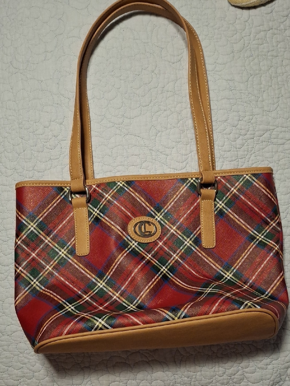 Tartan Plaid Tote with Tan Trim